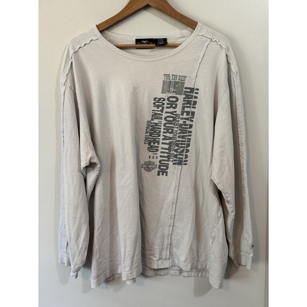 Harley Davidson Long Sleeve Shirt Mens 2XL White Feel The Noise Vintage Y2K Read